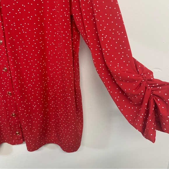 Susan Graver Liquid Knit Blouse Top 3X  Button Front Red Polka Dot Stretch Work - Picture 4 of 10
